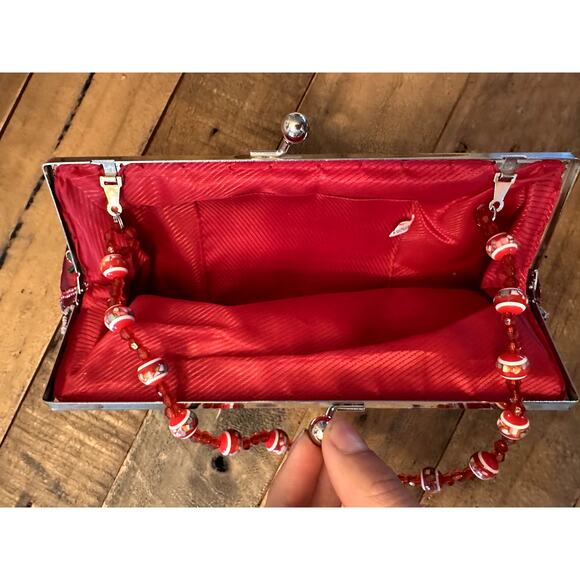 Vintage Red Beaded Embroidered Purse with Top Handle – Y2K Fairycore Boho Bag - Picture 3 of 3